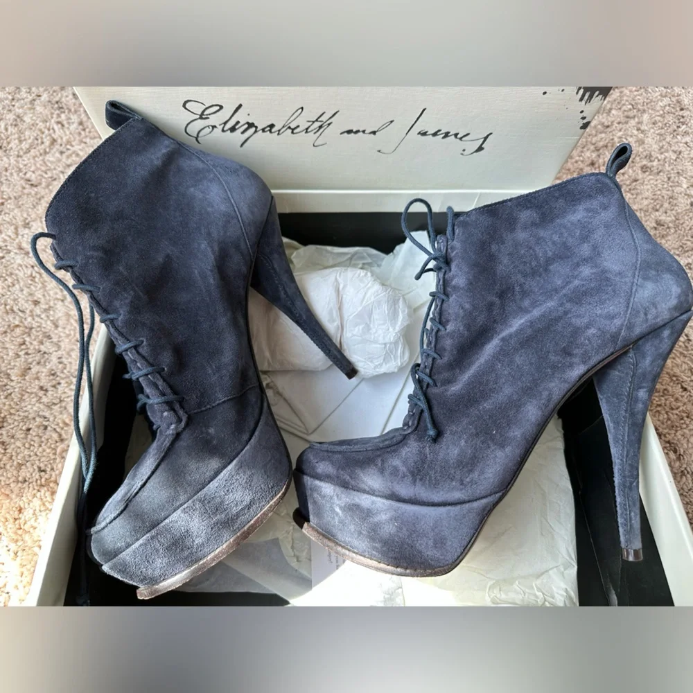 Elizabeth and James blue lace up suede boots - Picture 2 of 5